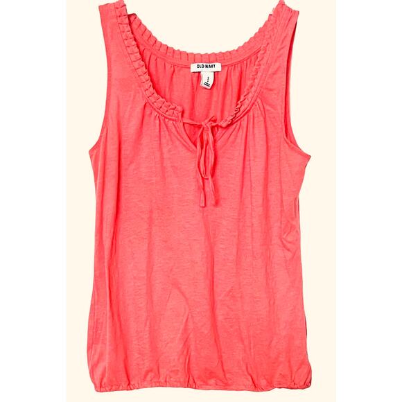 OLD NAVY V-NECK TANK TOP, SP, PEACH, FRONT TIE, NECK RUFFLES, ELASTIC WAIST - Picture 1 of 9